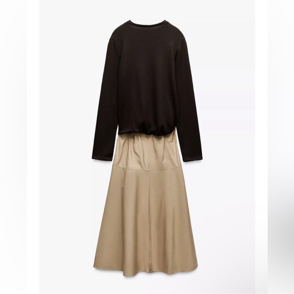 Zara Black and Tan Brooch Clasp Flared Skirt Dress. Mixed media. Size Medium - Picture 3 of 7